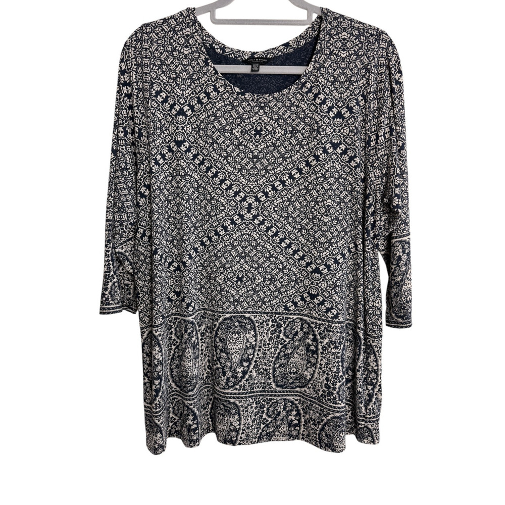 Lucky Brand Boho Paisley Print Peplum Tunic 3/4 Sleeve Lightweight Plus 1X